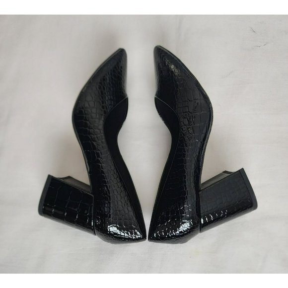 ASOS Design Women's Black Mock Croc Faux Leather Block Heel Court Shoes Size 7 - Picture 6 of 13